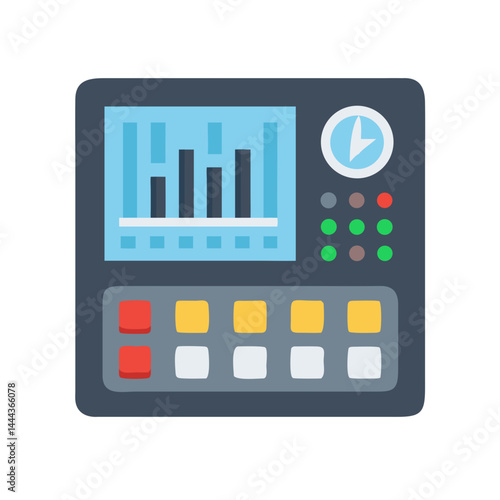 Digital music production, mixing console with dashboard, illustration