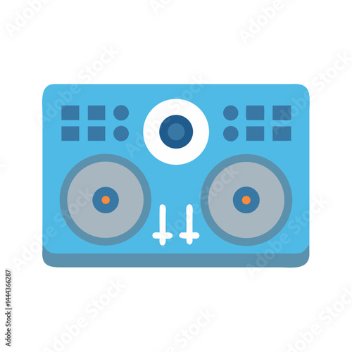 Blue DJ Mixer Turntable Illustration on Black Background