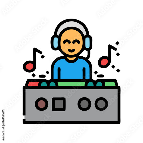 DJ with Headphones at Turntable Icon Illustration