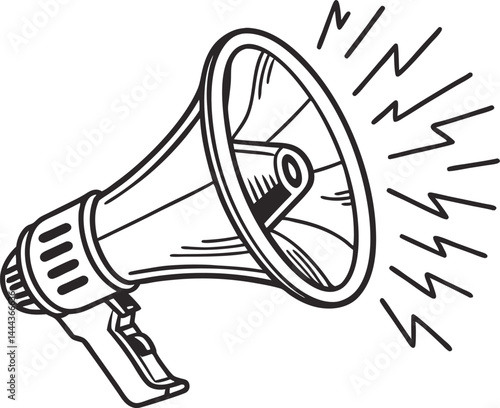 black and white illustration of a megaphone with sound