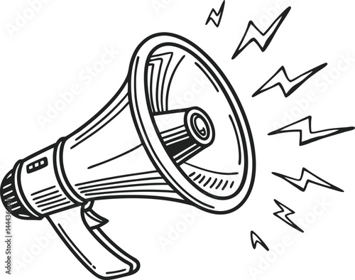 black and white illustration of a megaphone with sound