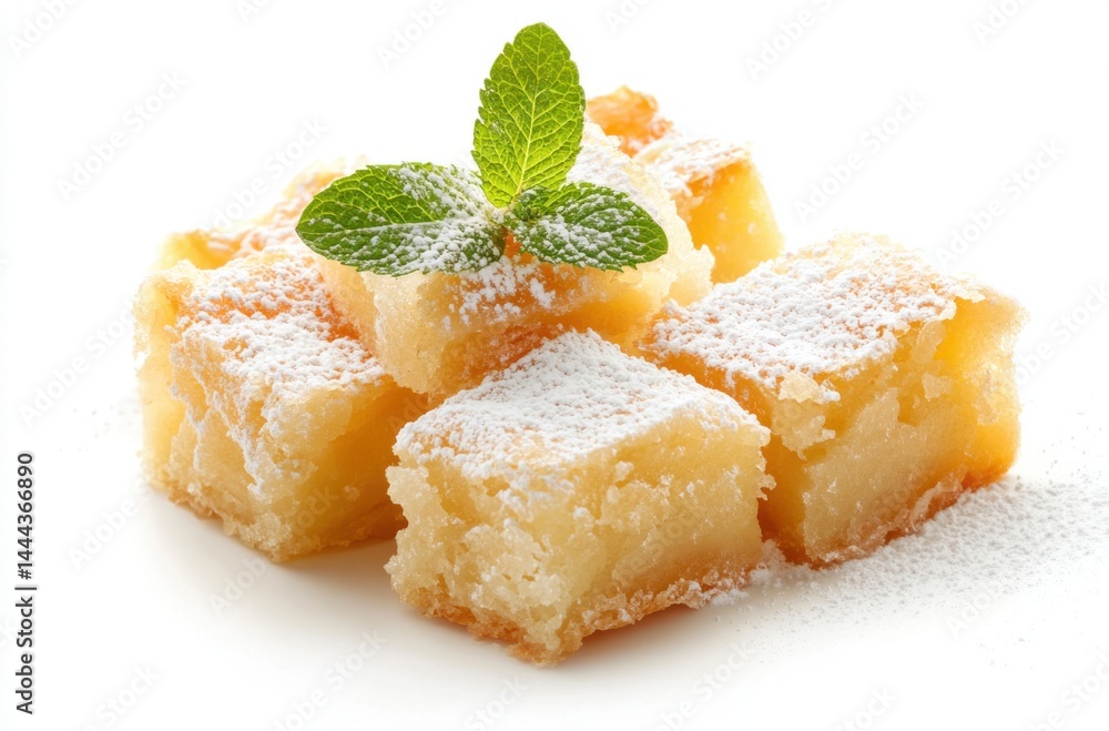 Flaky apple strudel pieces with powdered sugar and Flaky apple strudel pieces with powdered sugar and