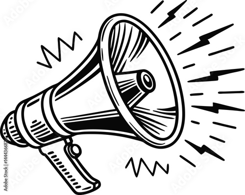 black and white illustration of a megaphone with sound