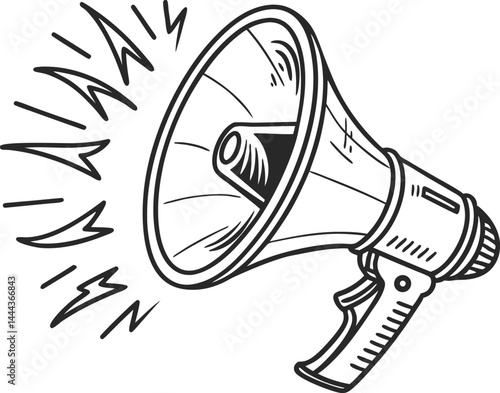 black and white illustration of a megaphone with sound