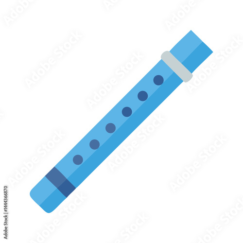 Blue Recorder Illustration: Woodwind Instrument for Musical Education