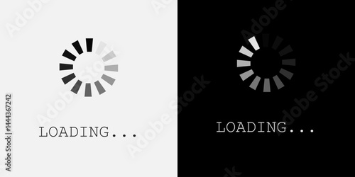 Art & Illustration
Vector loading icon in the shape of a circle consisting of small bars on a white and black background.