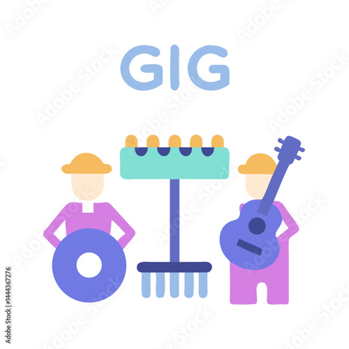 Colorful Illustration of a Musical Gig with Band Members