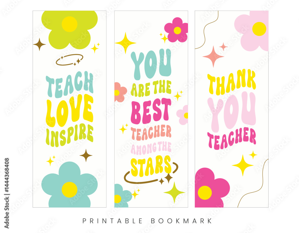 Fototapeta premium Teachers Day Bookmark Template Flowers Sparkle Star