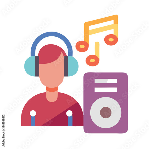 Person Listening Music with Headphones and Speakers Illustration
