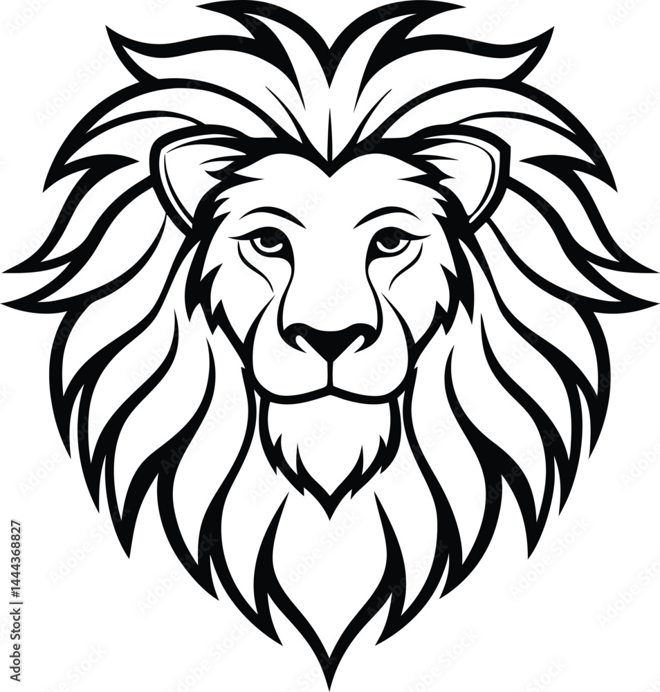 Fototapeta premium detailed black and white lion head illustration with mane