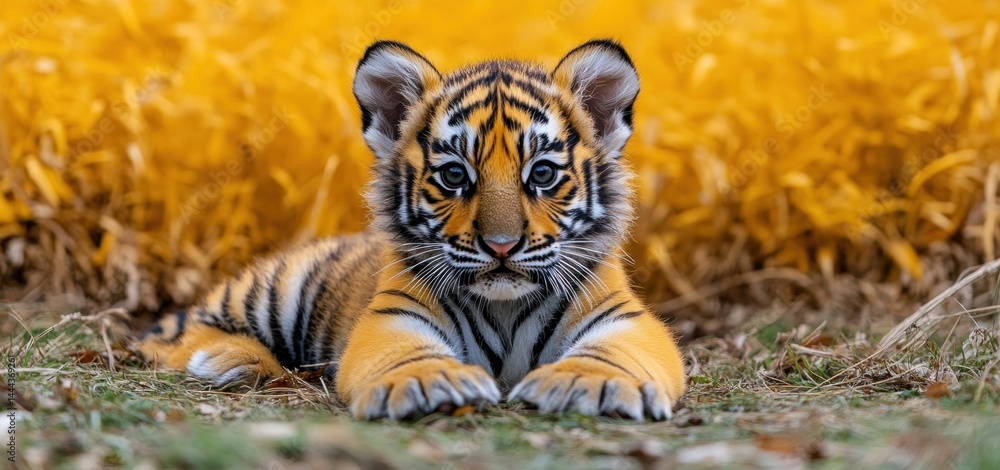 Adorable Tiger Cub in Golden Field
