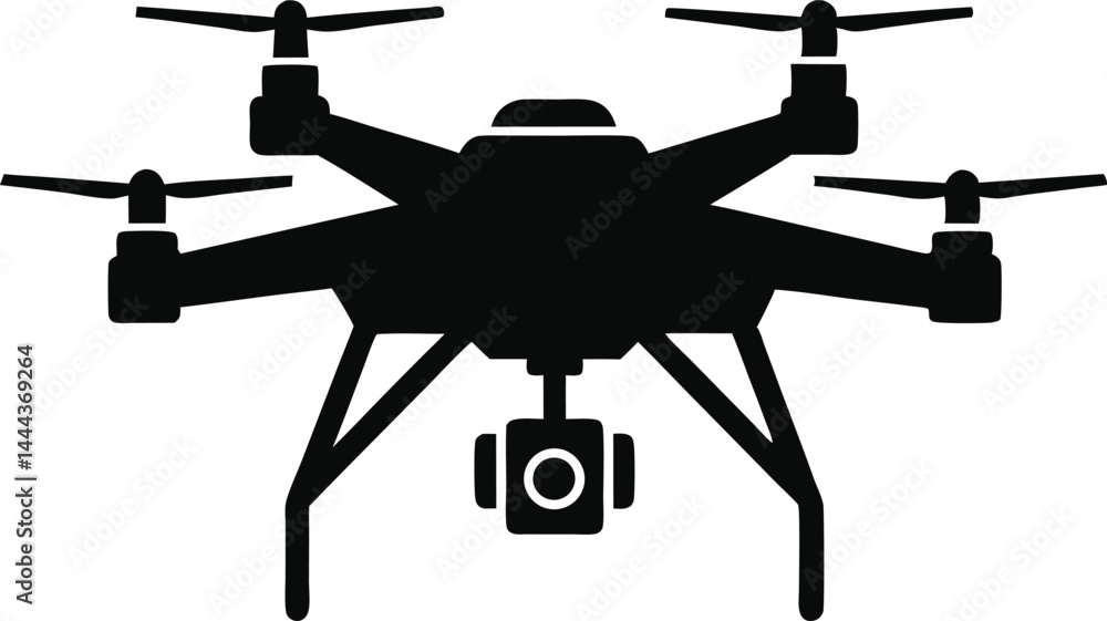 black and white illustration of a drone with camera black and white illustration of a drone with camera