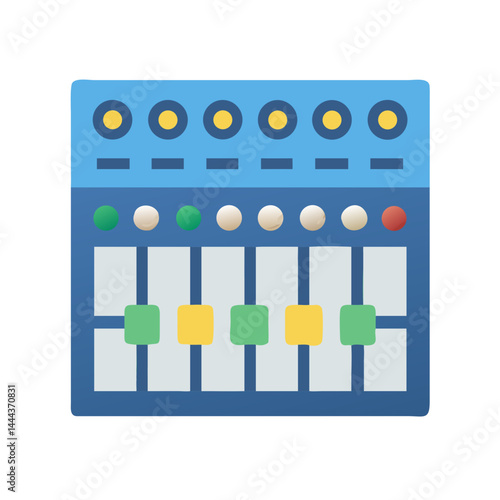 Colorful audio mixer with knobs and faders icon