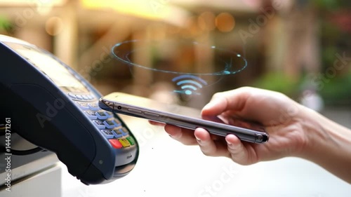Using smartphone for contactless payment at a busy market