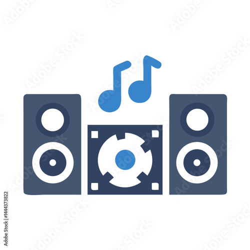 Speaker setup with audio notes. Loud sound equipment