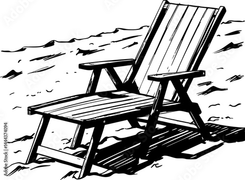 Summer relaxation beachside wooden chair coastal retreat illustration tranquil setting artistic perspective