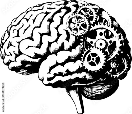 Innovative brain mechanics science lab illustration creative environment close-up view cognitive development