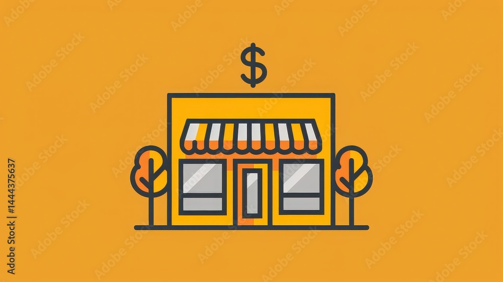 Obraz premium Linear icon of a storefront with a dollar sign above it. 