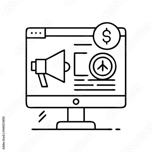 online ads icon, online ads line art - simple line art of online ads, perfect for online ads logos and icons