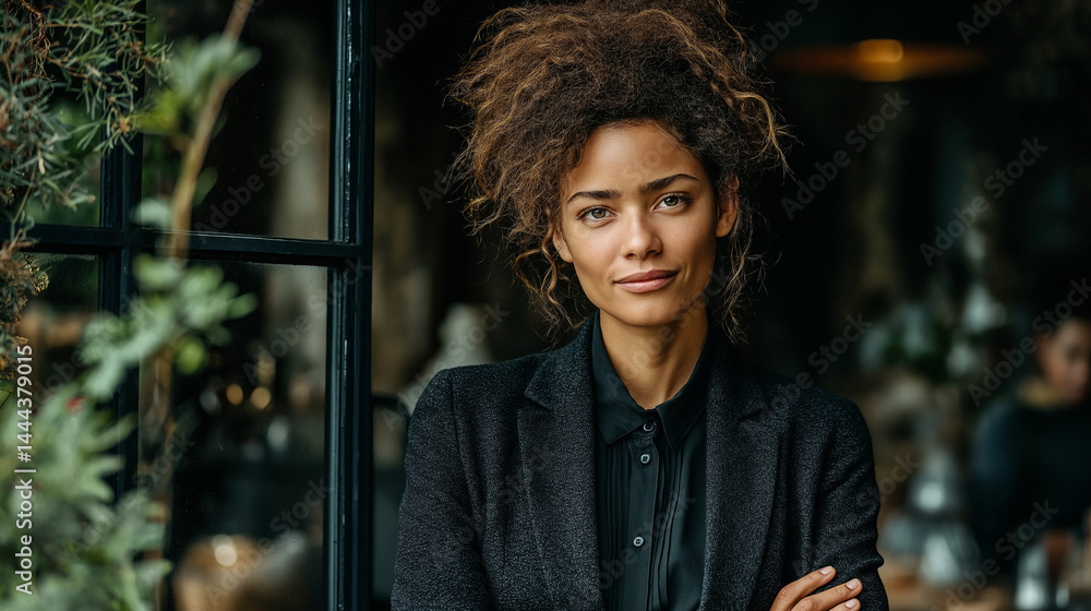Confident female executive in a tailored blazer, poised and professional, embodying leadership and determination. Confident female executive in a tailored blazer, poised and professional, embodying leadership and determination.