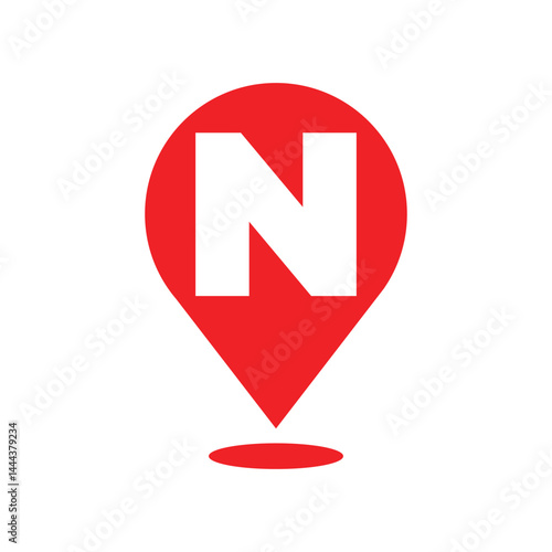 Red Map Pin with Letter N Alphabet Symbol Vector Icon on White Background