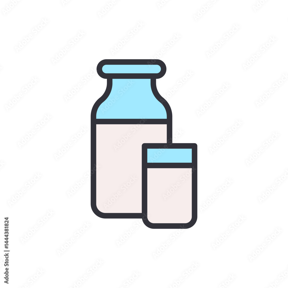 Fototapeta premium Milk bottle colored icons, minimalist vector illustration ,simple transparent graphic element .Isolated on white background