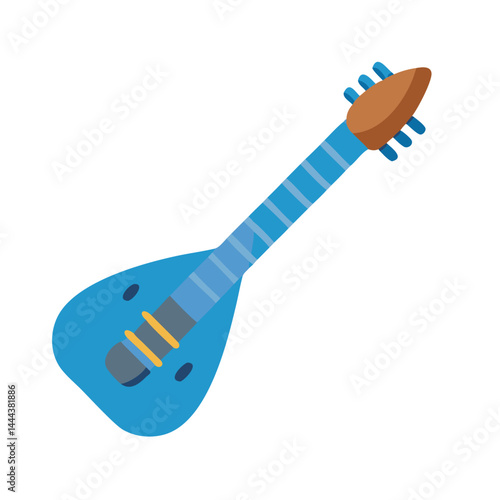 Blue Saz Musical Instrument on Black Background Illustration