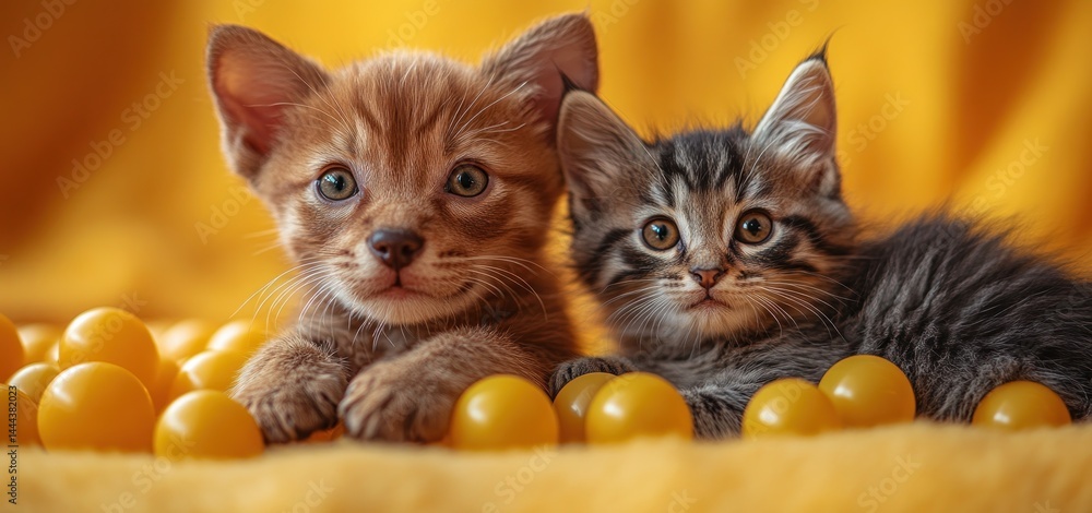 Adorable Kittens Amidst Yellow Balls: A Delightful Duo