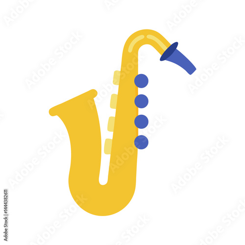 Cartoon Saxophone Illustration on Black Background, Musical Instrument