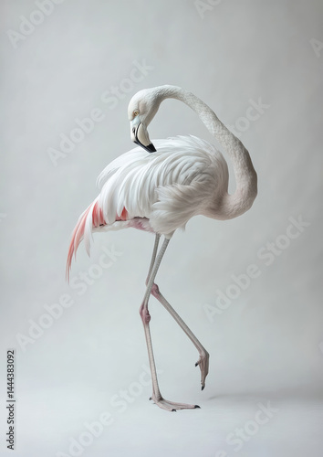 A realistic photograph of an isolated elegant flamingo with graceful posture and soft pink tones  