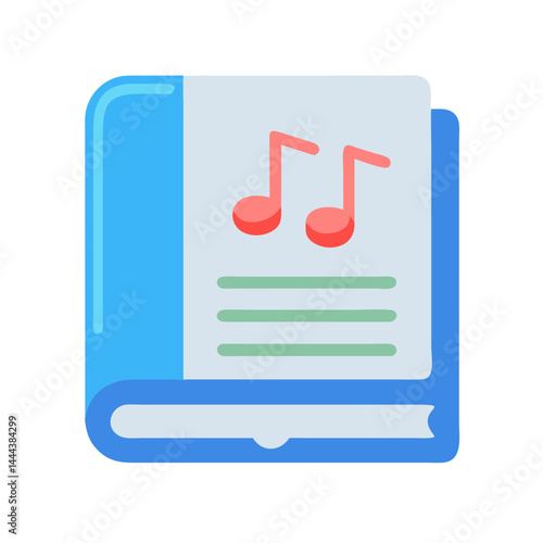 Song book icon, musical notes sheet, and lyrics