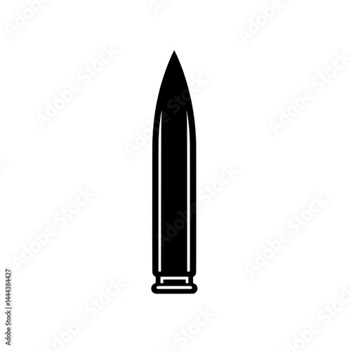 Minimal black bullet icon in upright position representing ammunition or military weapon concept.