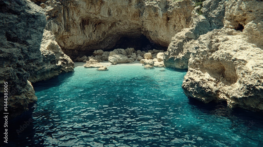 Stunning blue pool in rocky area surrounded by nature with crashing waves highlighting the power of the ocean Stunning blue pool in rocky area surrounded by nature with crashing waves highlighting the power of the ocean