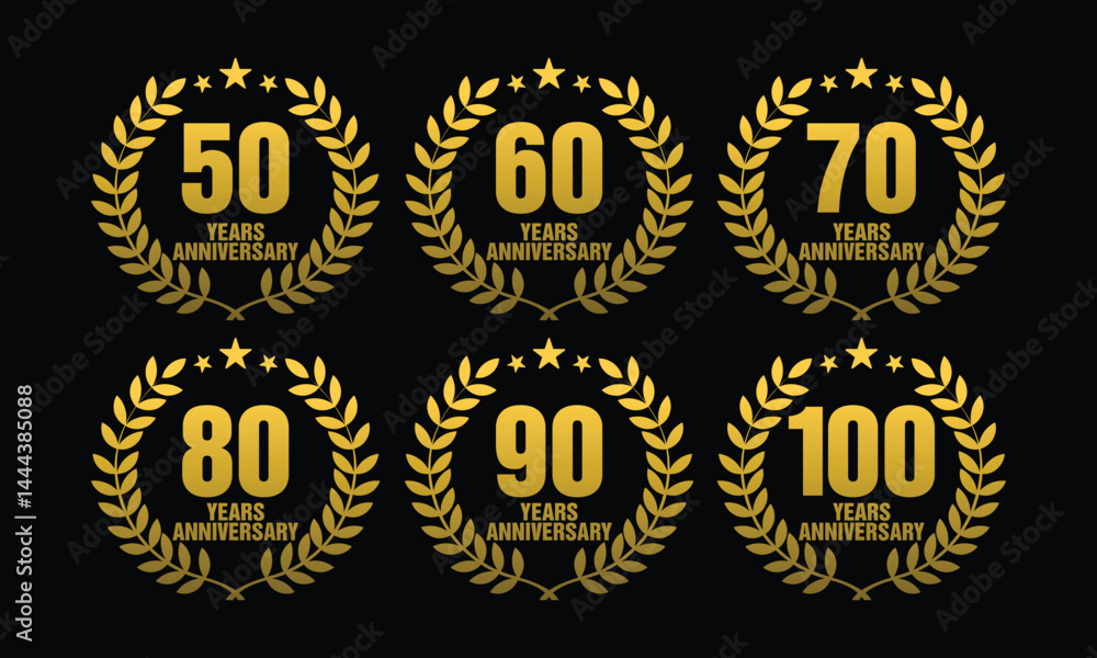Fototapeta premium Gold anniversary logo collections. Number for birthday event vector template