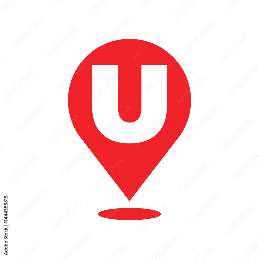Red Map Pin with Letter U Alphabet Symbol Vector Icon on White Background Red Map Pin with Letter U Alphabet Symbol Vector Icon on White Background