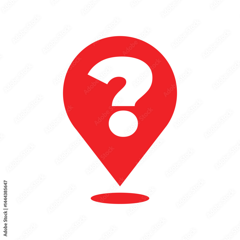 Question Mark Symbol Inside Red Location Pin Vector Icon on White Background Question Mark Symbol Inside Red Location Pin Vector Icon on White Background