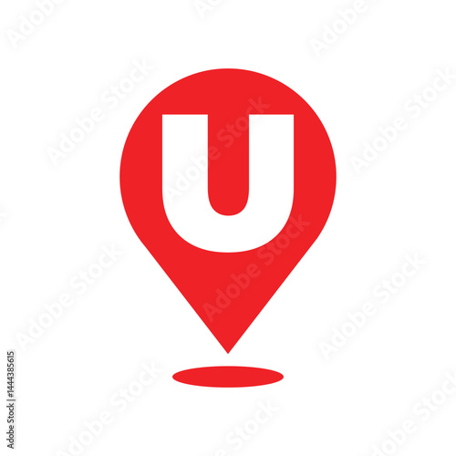 Free Download Red Map Pin with Letter U Alphabet Symbol Vector Icon on White Background - GFXLoad