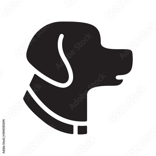Dog silhouette on white background. Dark contour of a puppy sitting and looking up