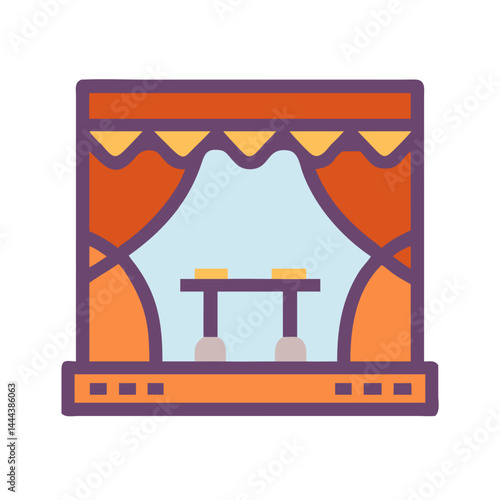 Cartoon Stage with Curtains and Table Illustration Design