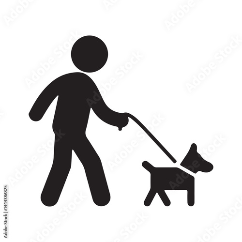 man walking with dog silhouette vector illustration black and white