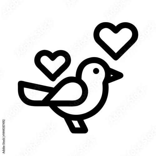 bird with hearts black linear isolated vector illustration
