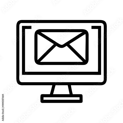 envelope on monitor black linear isolated vector illustration
