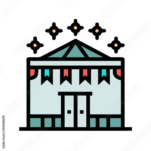 Celebration Building with Flags and Stars Vector Icon