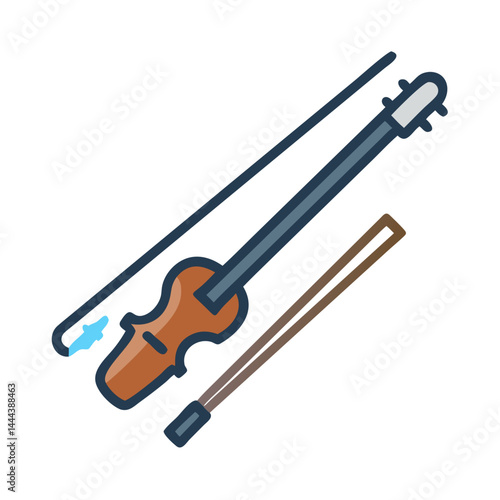 Violin and Bow Isolated, Musical Instrument Icon Illustration