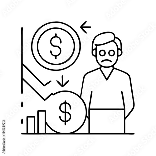 retirement funds shrinking icon, retirement funds shrinking line art - simple line art of retirement funds shrinking, perfect for retirement funds shrinking logos and icons