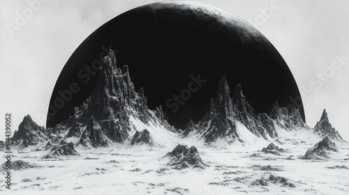 Obraz na płótnie Monochromatic Mountains Under a Dark Celestial Body w salonie