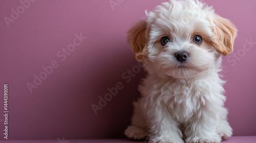 Obraz na płótnie Adorable Fluffy Puppy on Pink Background w salonie