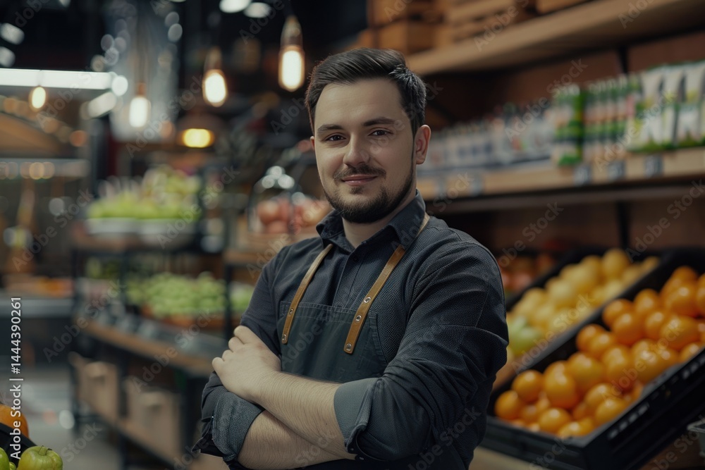 Fototapeta premium Confident Grocer in his Produce Store
