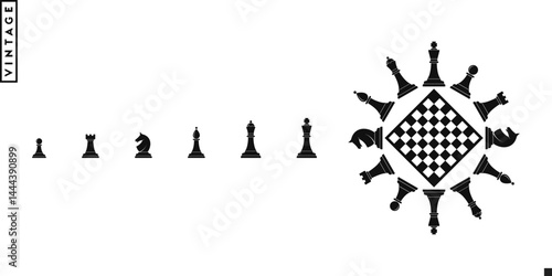 Chess piece icon set. Board game logo vector 