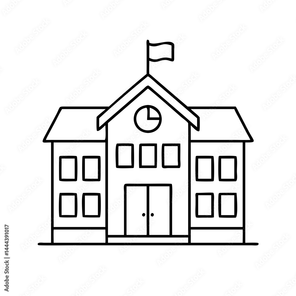 school building icon, school building line art - simple line art of school building, perfect for school building logos and icons school building icon, school building line art - simple line art of school building, perfect for school building logos and icons